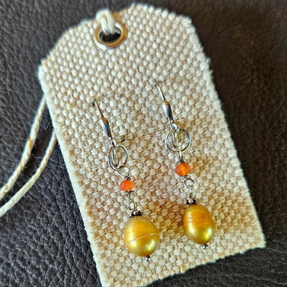 Gold Baroque Pearl and Sterling Silver Earrings - Picture 1 of 4